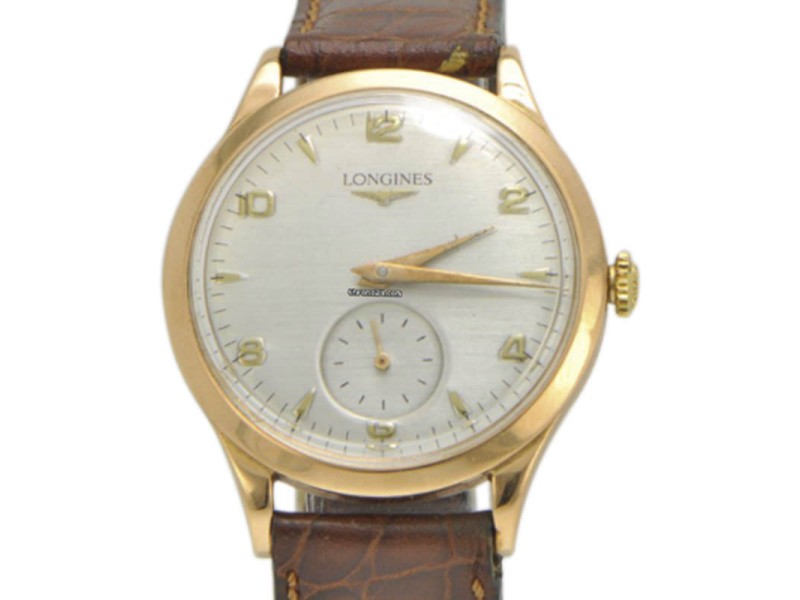 Longines 6055 18K Rose Gold / Leather Vintage 35mm Mens Watch Longines