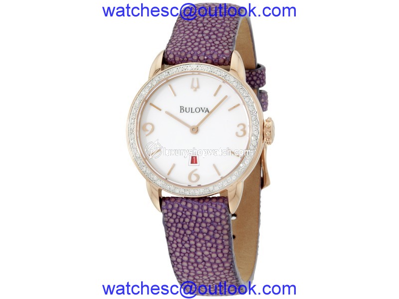 Bulova 98R196 Rose Gold Tone Stainless Steel and Leather Quartz 32mm Womens Watch Bulova