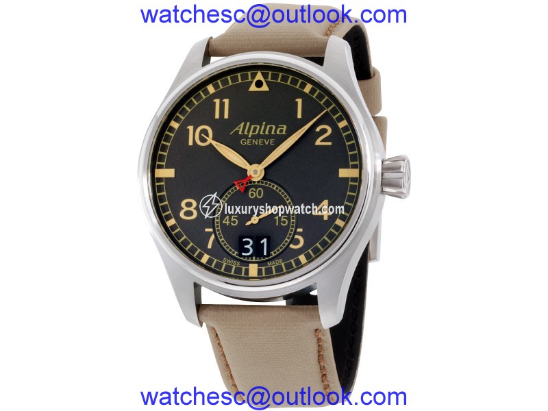 Alpina Startimer Pilot Big Date AL280BGR4S6 Grey Dial Leather Strap 44mm Mens Watch Alpina
