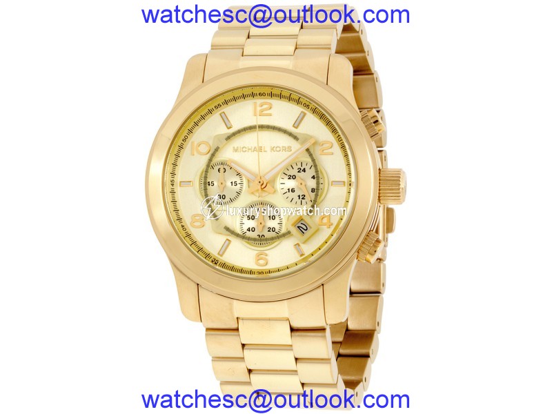 Michael Kors Runway MK8077 Gold Dial Two Tone Gold Stainless Steel 45mm Mens Watch Michael Kors