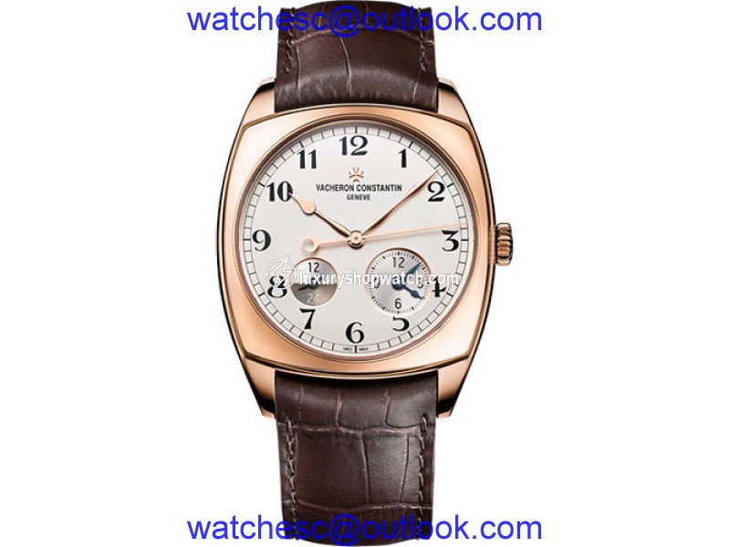 Vacheron Constantin Harmony Dual Time 7810S/000R-B141 18K Rose Gold and Leather with Silver-Tone Dial 40mm Mens Watch Vacheron Constantin