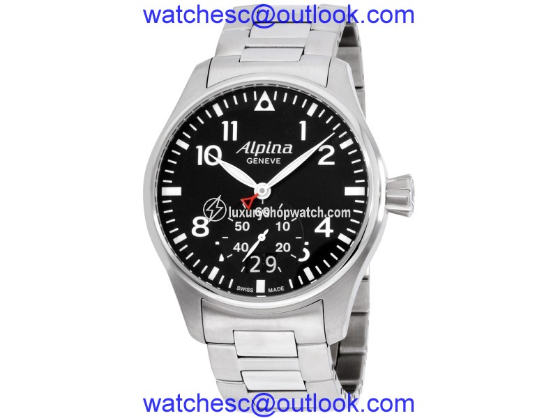 Alpina Startimer Pilot AL280B4S6B Black Dial Stainless Steel 44mm Mens Watch Alpina