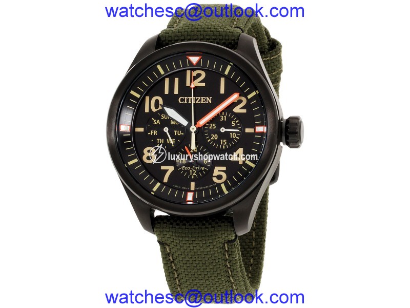Citizen Chandler BU205516E Black Stainless Steel & Canvas Strap Black Dial 42mm Men's Watch Citizen