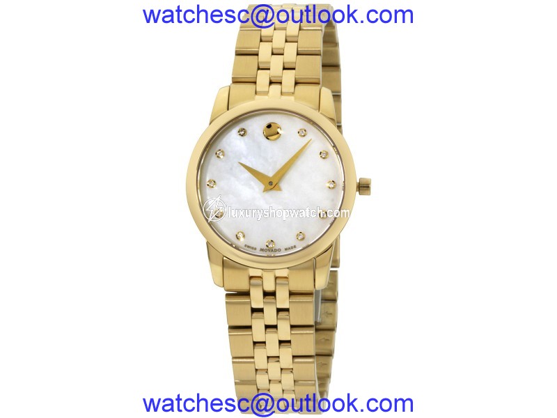 Movado Museum 0606998 Yellow Gold PVD Stainless Steel Quartz 28mm Womens Watch Movado