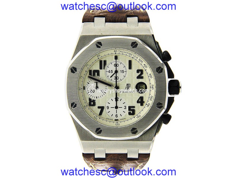 Stainless Steel AP Royal Oak Offshore Safari with Brown Strap Audemars Piguet"