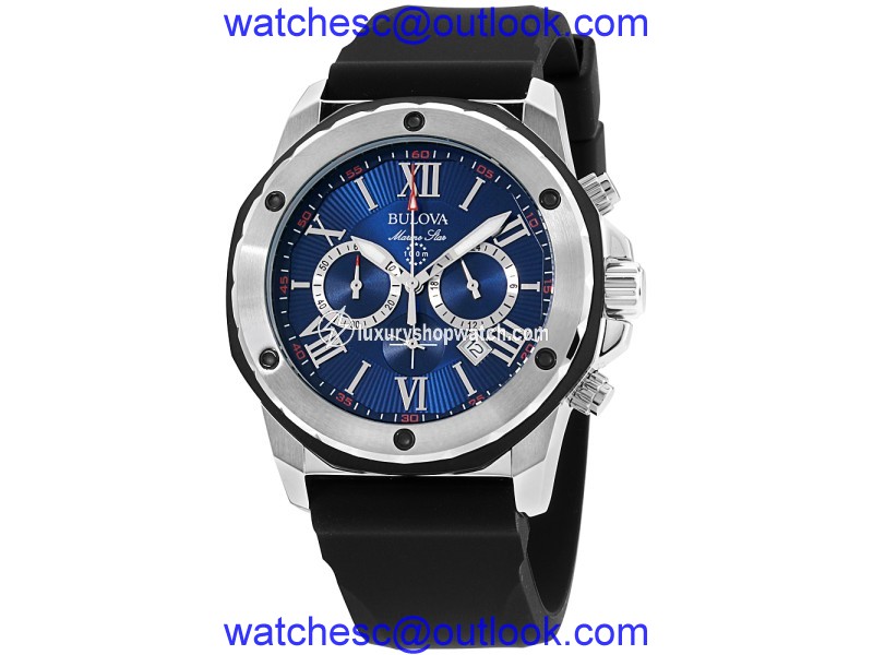 Bulova Marine Star 98B258 Stainless Steel & Silicone Quartz 44mm Mens Watch Bulova