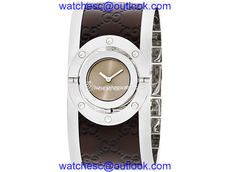 Gucci Twirl YA112433 Brown Dial Stainless Steel with Leather 33mm Womens Watch Gucci