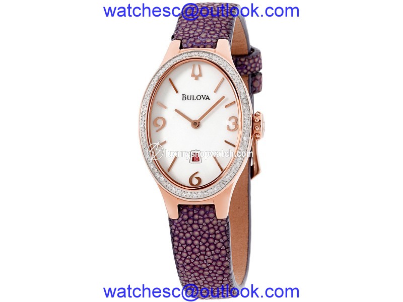 Bulova 98R198 Rose Gold Tone Stainless Steel and Leather Quartz 25mm Womens Watch Bulova