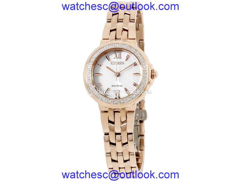 Citizen Silhouette EM044359A Rose Gold Tone Stainless Steel with Diamond White Dial 28mm Womens Watch Citizen