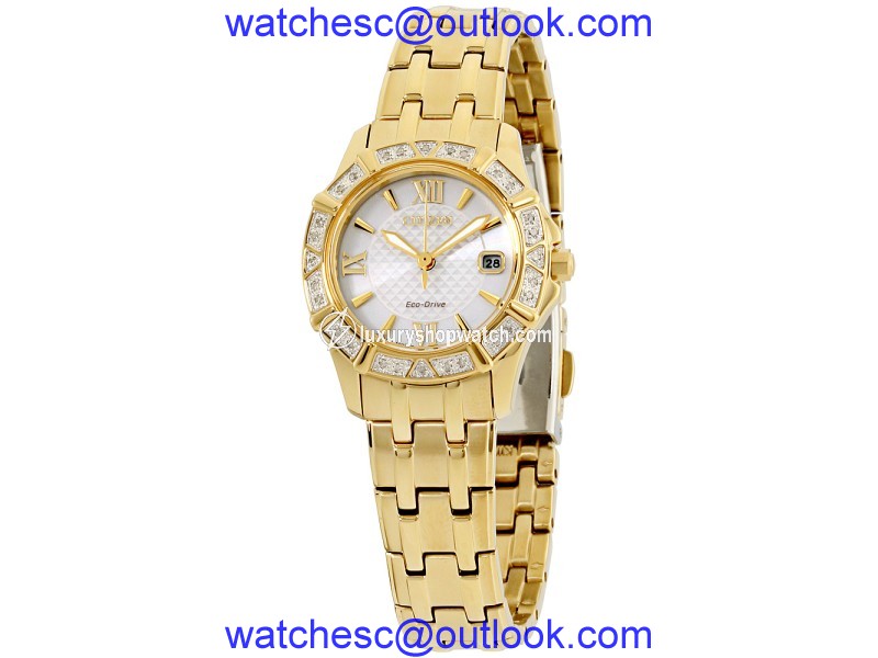 Citizen EW236255A Gold Tone Stainless Steel with Diamond Silver Dial 26mm Womens Watch Citizen