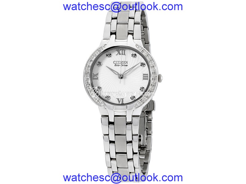 Citizen Bella EM012058A Stainless Steel wDiamonds White Dial Quartz 29mm Womens Watch Citizen