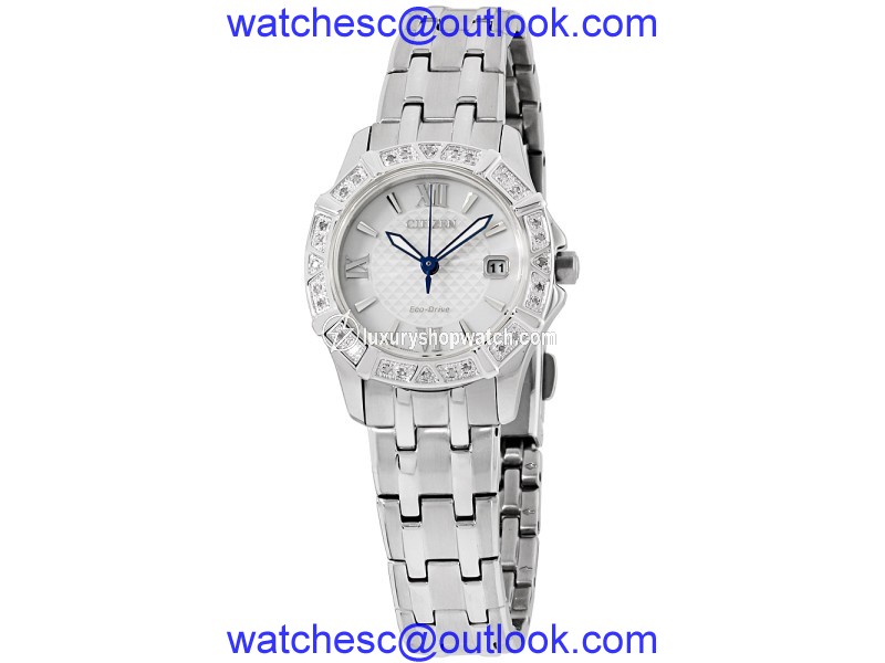 Citizen EW236051A Stainless Steel with Diamond Silver Dial 26mm Womens Watch Citizen