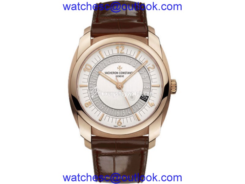 Vacheron Constantin Quai De L'ile 86050/000R-I0P2 18K Rose Gold and Leather with Silver Dial 41mm Mens Watch Vacheron Constantin