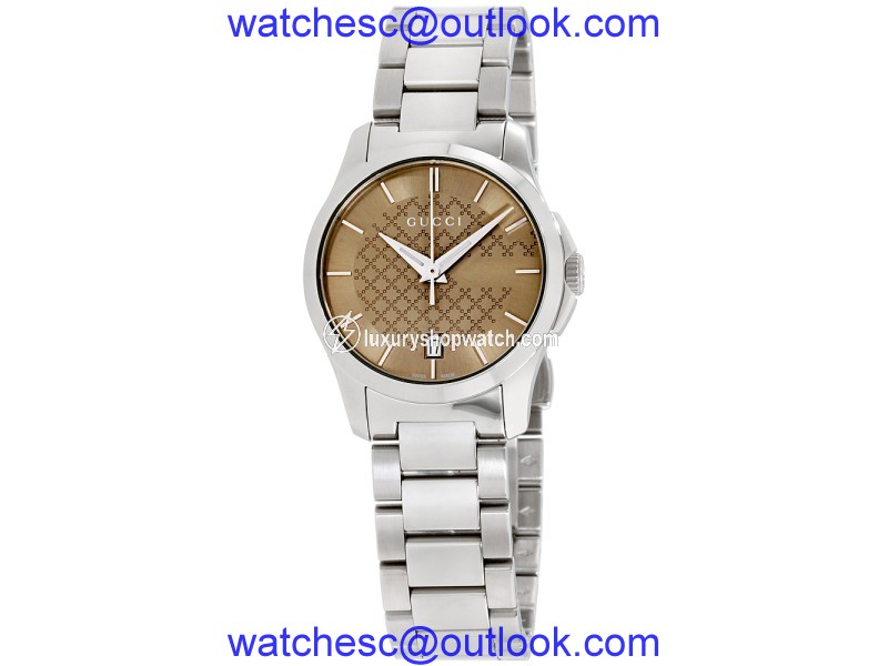 Gucci G-Timeless YA126526 Brown Dial Stainless Steel 27mm Womens Watch Gucci