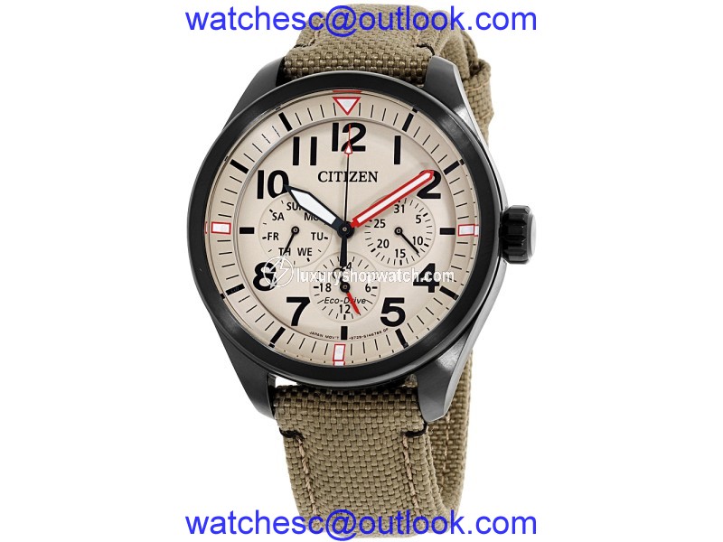 Citizen Chandler BU2055-08X Black Ion-Plated Stainless Steel / Nylon with Ivory Dial 43mm Mens Watch Citizen
