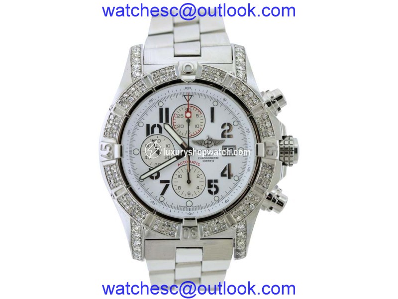 Breitling Super Avenger A13370 Stainless Steel & Diamonds 48mm Mens Watch Breitling