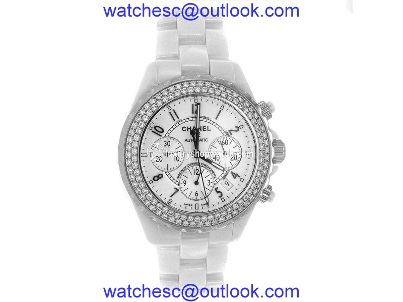 White Ceramic Chanel J12 with Factory Diamond Bezel Chanel