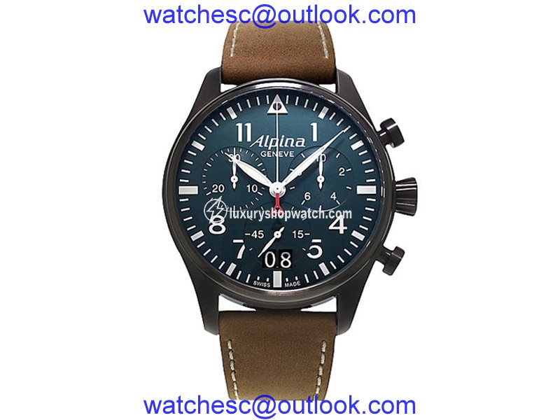 Alpina Startimer Pilot Big Date (Blue Dial Black Case) PVD Coated Stainless Steel 44 Mm Mens Watch Alpina