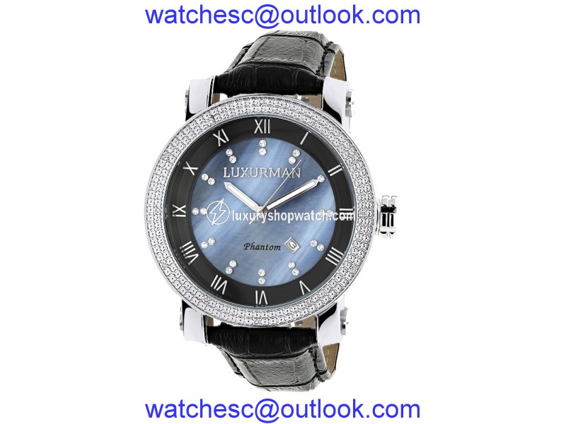 Luxurman Phantom 2137 Stainless-Steel Quartz .18ct Diamond Blue Dial Mother Of Pearl Mens Watch LUXURMAN"