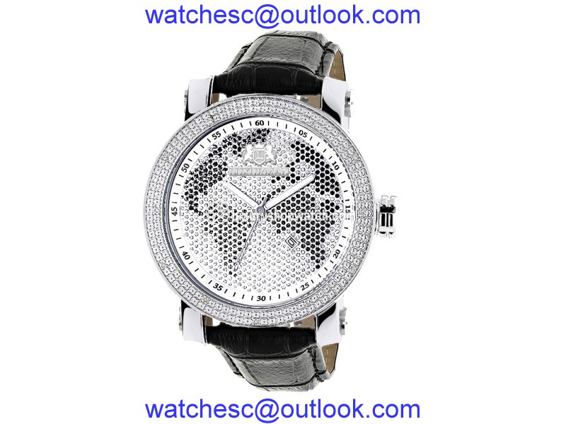 Luxurman Phantom 2140 Stainless-Steel Quartz .18ct Diamond Silver Dial World Map Mens Watch LUXURMAN"