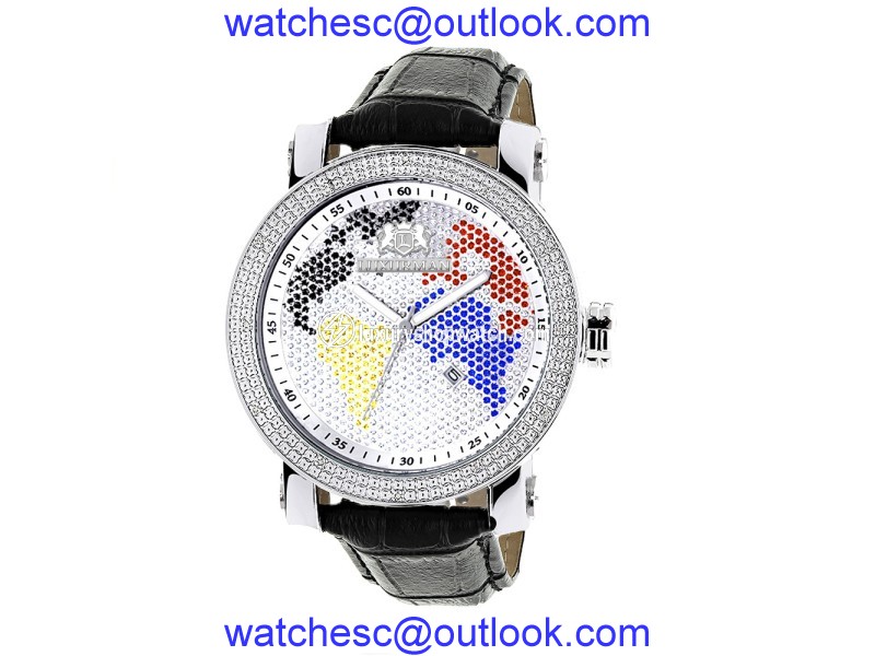 Luxurman Phantom 2144 Stainless-Steel Quartz 0.18ct Diamond Silver Dial Worldface Mens Watch LUXURMAN"