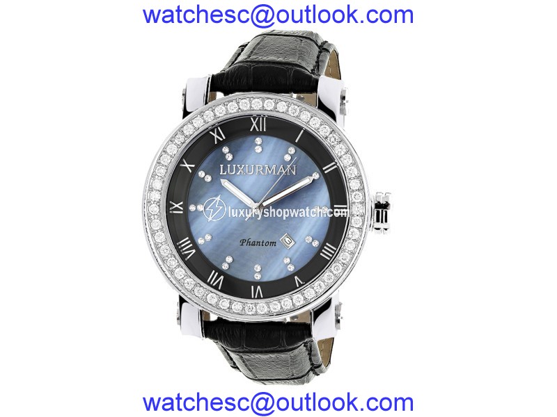 Luxurman Phantom 2185 Stainless-Steel Quartz 4ct Diamond Bezel Blue Mother Of Pearl Dial Mens Watch LUXURMAN"