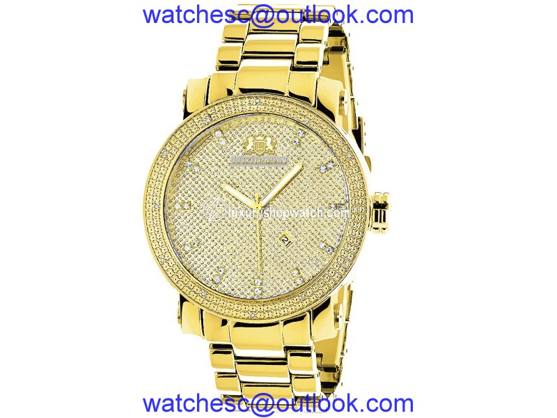 Luxurman Phantom 2202 Gold-tone Quartz .12ct Diamond Mens Watch Yellow Dial LUXURMAN"