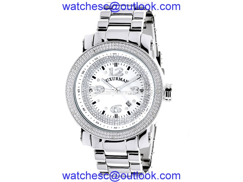 Luxurman Phantom 2208 Stainless-Steel Quartz 0.12 ct Diamond Iced Out White Dial Mens Watch LUXURMAN"