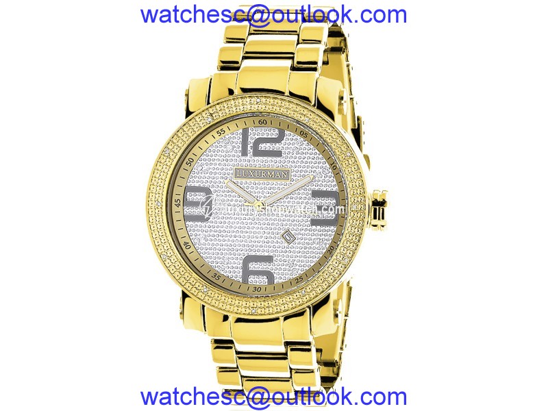 Luxurman Phantom 2203 Stainless-Steel Quartz .12ct Diamond Yellow Gold Plated Silver Dial Mens Watch LUXURMAN"