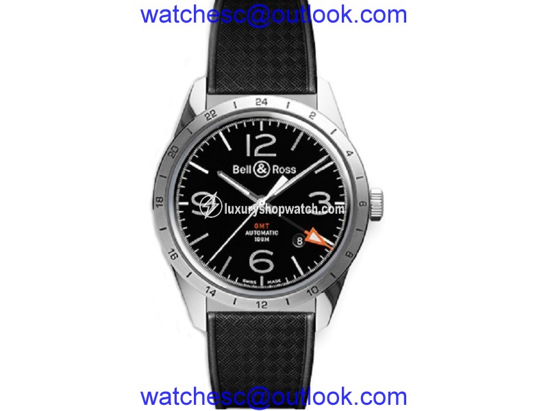 Bell & Ross GMT BR 123-GMT-RUBBE Stainless Steel Mens 43mm Watch Bell & Ross