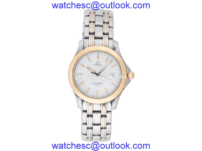 Omega Seamaster 2311.21 120M Swiss Quartz Date 18K Gold & Steel Men's White Watch Omega
