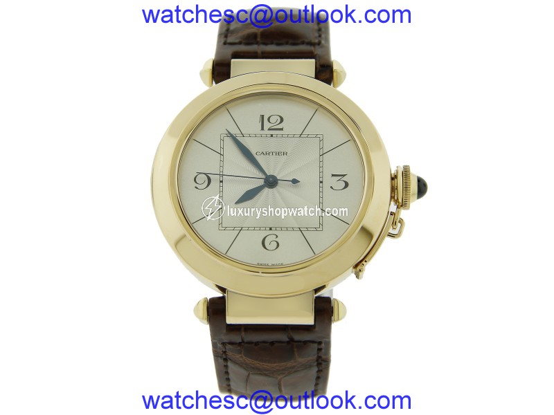 Cartier 18K Yellow Gold Pasha 42mm Leather Watch Cartier