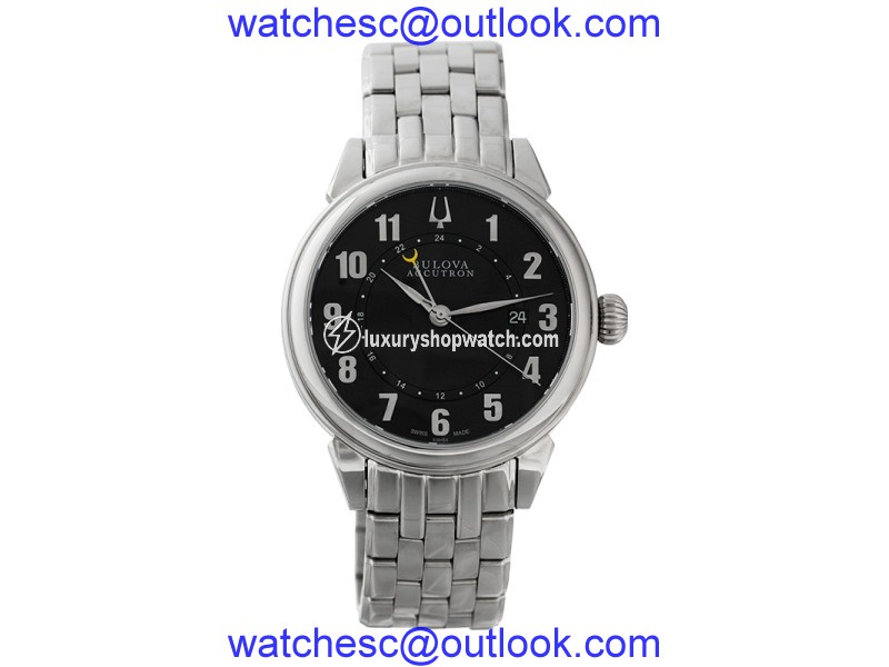 Bulova Accutron Black Dial GMT Stainless Steel Mens Watch 63B154 Bulova