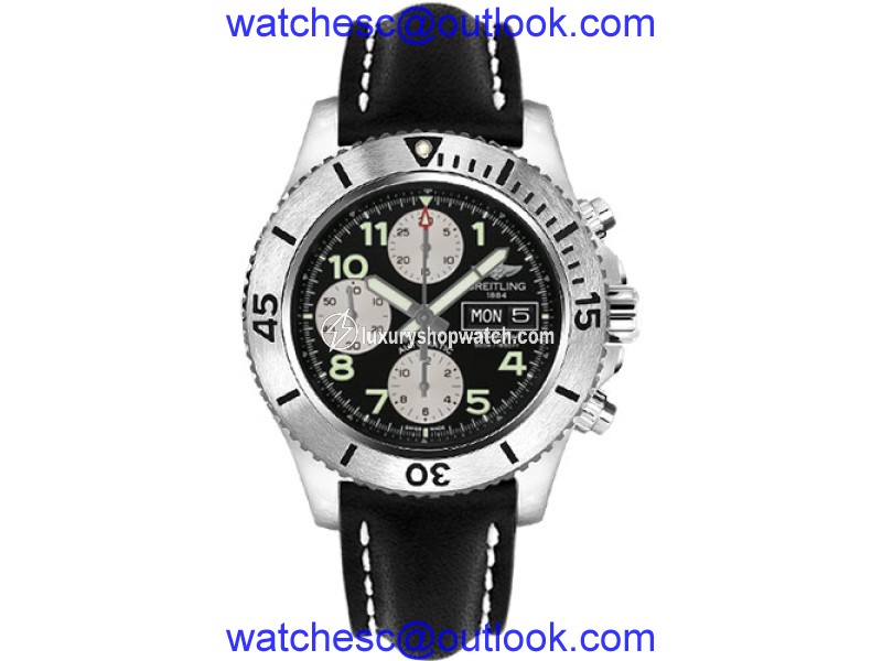 Breitling Superocean A13341C3/BD19 Stainless Steel & Leather with Black Dial Automatic 44mm Mens Watch Breitling