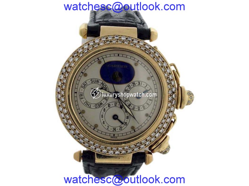Cartier Pasha Moonphase Diamond 18K Yellow Gold 38mm Mens Watch Cartier