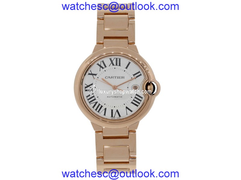 Cartier Ballon Bleu 2999 18K Rose Gold & Silver Roman Dial 42mm Mens Watch Cartier