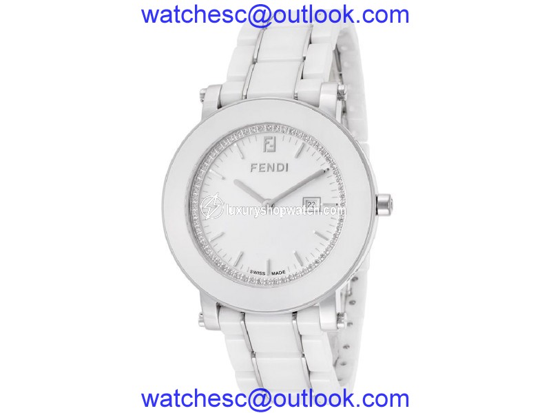 Fendi F642140D White Ceramic Diamond 38mm Womens Watch Fendi
