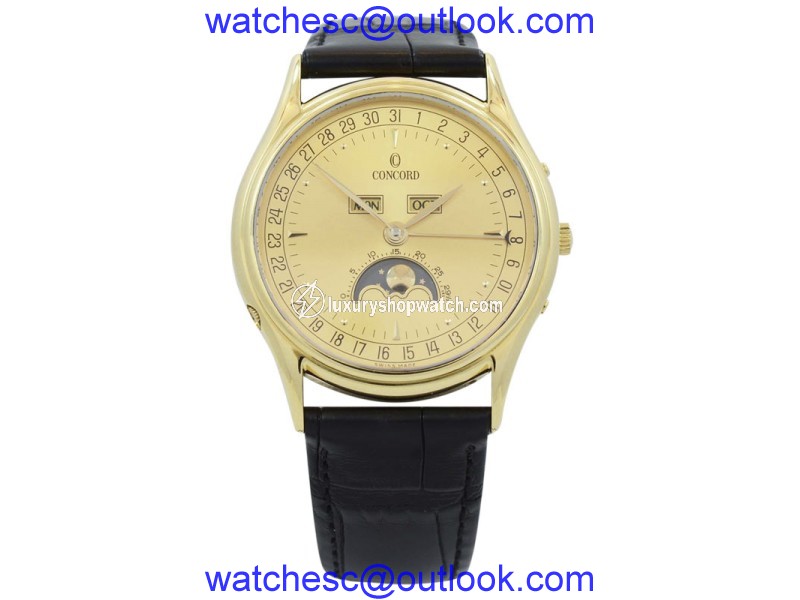 Concord Classic 18k Yellow Gold Complete Calendar Moonphase 34mm Watch Concord