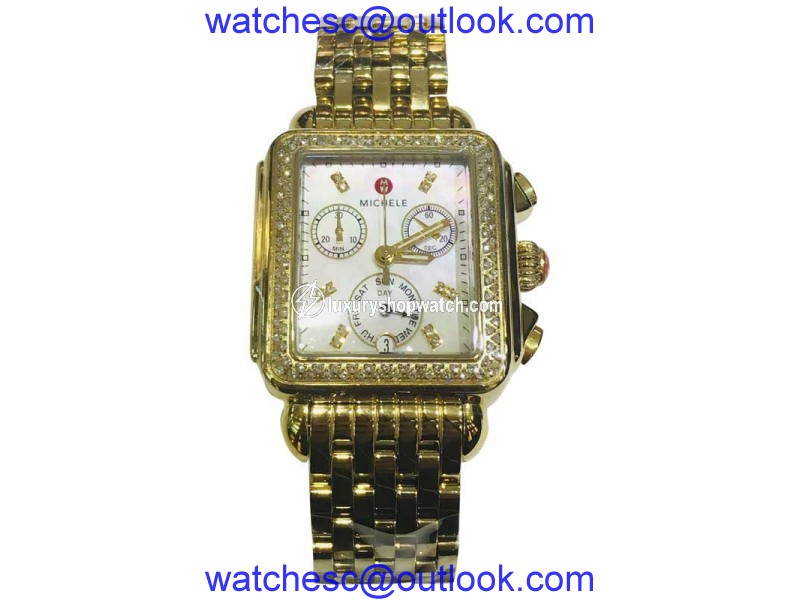 Michele Deco Chronograph WW06P000100 Gold Plated Stainless Steel and Diamond 33mm Quartz Women Watch Michele