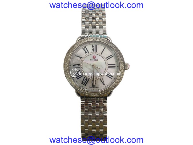 Michele Serein MW21B01A1963 Stainless Steel 16 Diamond Mother of Pearl Dial 34mm Womens Watch Michele