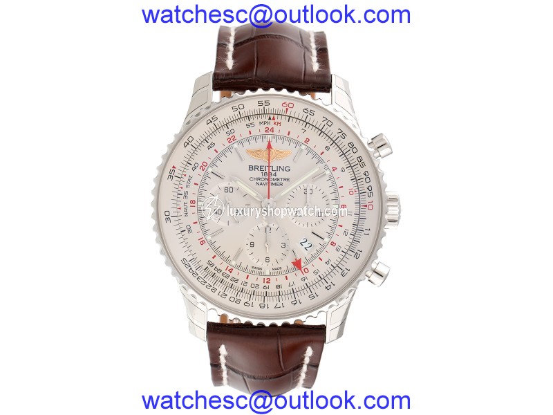 Breitling Navitimer GMT AB044121-G783 Automatic Silver Dial Brown Leather 48mm Men's Watch Breitling