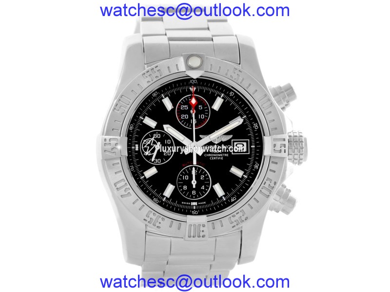 Breitling Aeromarine A13381 Super Avenger Stainless Steel Black Dial 43mm Mens Watch Breitling