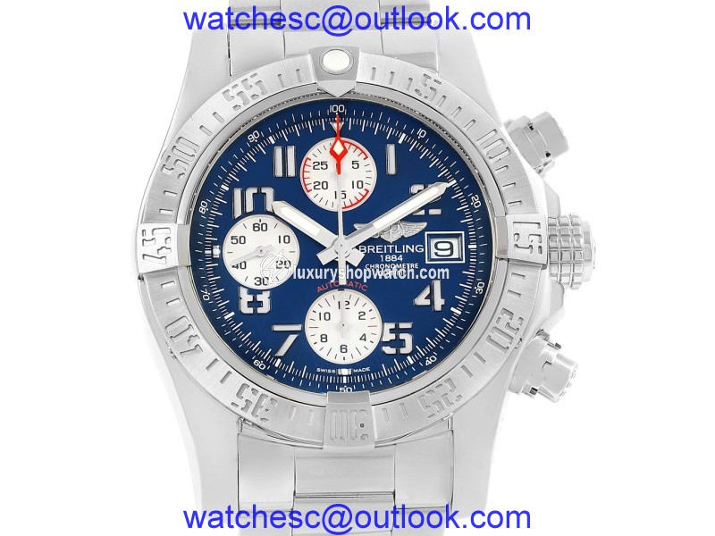 Breitling Aeromarine Super Avenger A13381 Stainless Steel Blue Dial Automatic 43mm Mens Watch Breitling