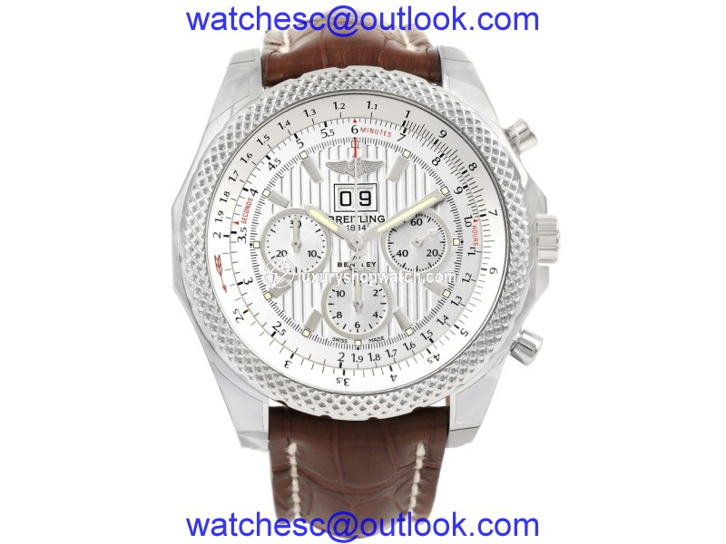 Breitling Bentley A44364 Stainless Steel & Leather Silver Dial Automatic 48.7mm Mens Watch Breitling