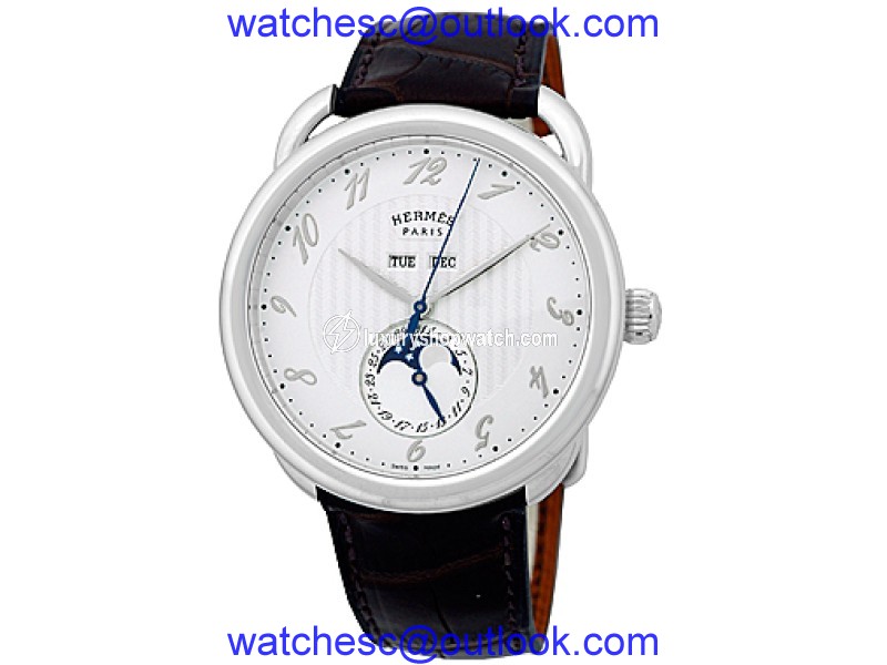 Hermes Arceau Grande Lune "Moonphase" Stainless Steel Mens Watch Hermes
