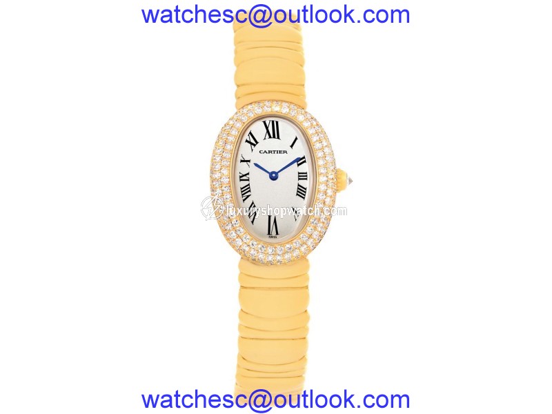 Cartier Baignoire Joaillerie 1950 18K Yellow Gold Diamond 22.5mm Womens Watch Cartier