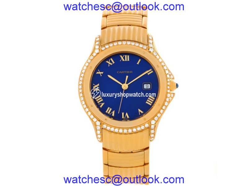 Cartier Cougar 11651 18K Yellow Gold Diamond Blue Dial 32mm Unisex Watch