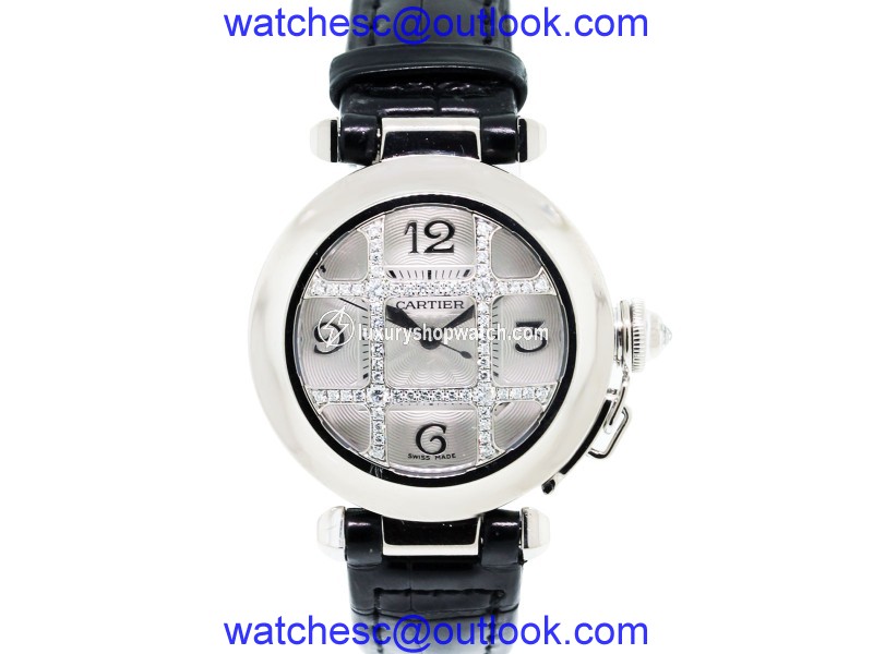 Cartier Pasha 2529 18K White Gold Diamond Grill 32mm Womens Watch Cartier