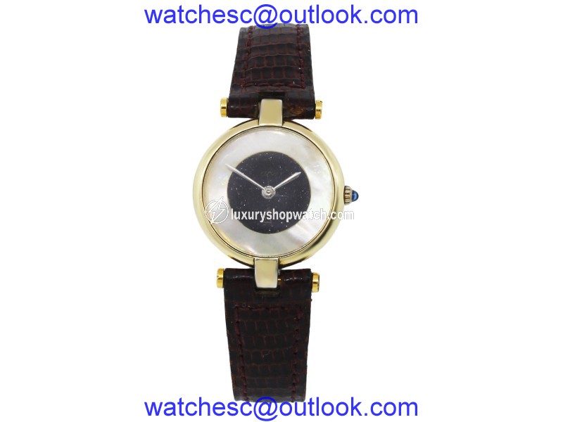 Cartier Vermeil Gold Plated Mother of Pearl Onyx Dial Vintage 24mm Womens Watch Cartier