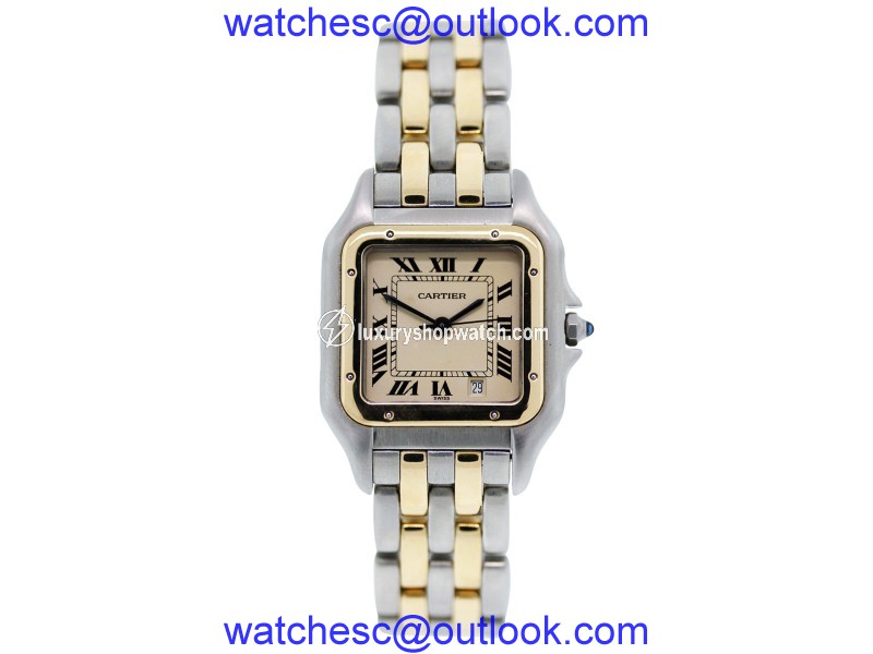 Cartier Panther Two Tone Stainless Steel and 18K Yellow Gold White Dial 27mm Womens Wristwatch Cartier